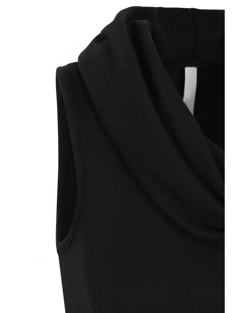 Solid Cowl Neck Sleeveless Flared Knit Top
