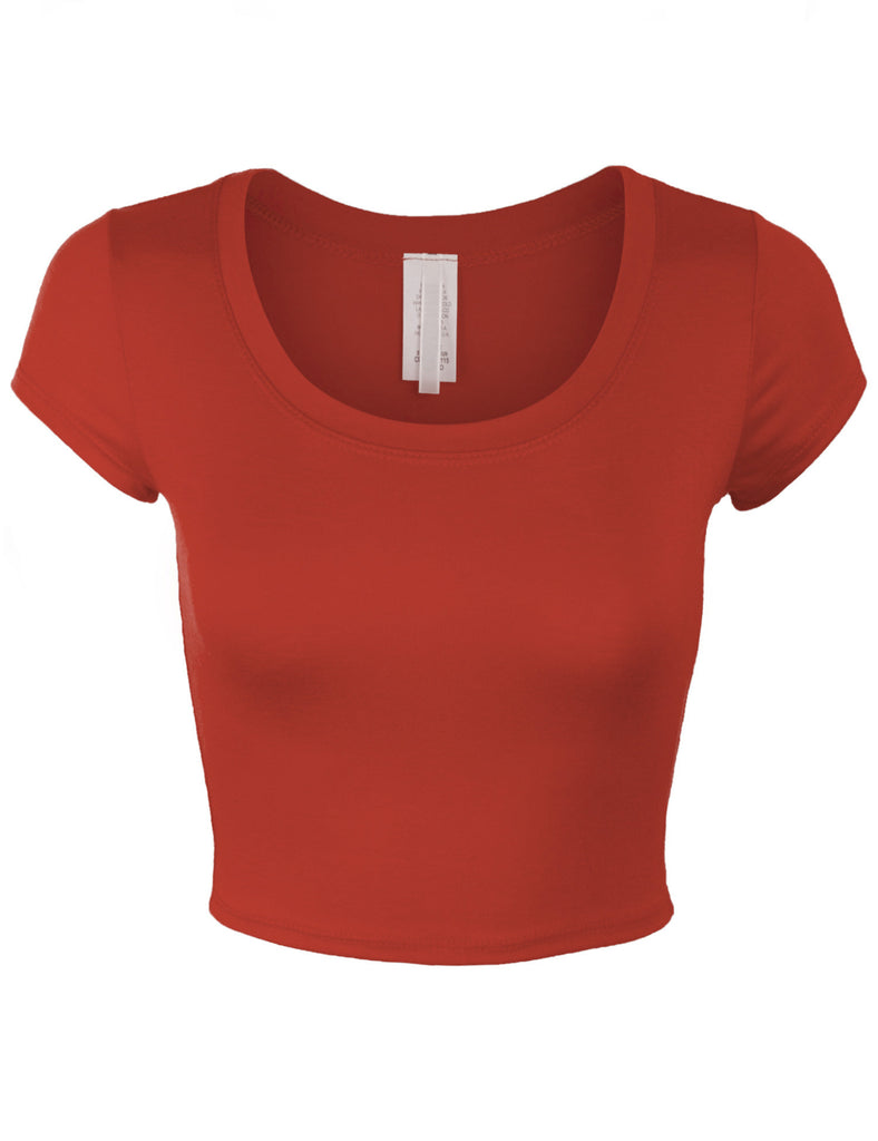 Short Sleeve Crop Top Solid Round Neck T Shirt - KOGMO