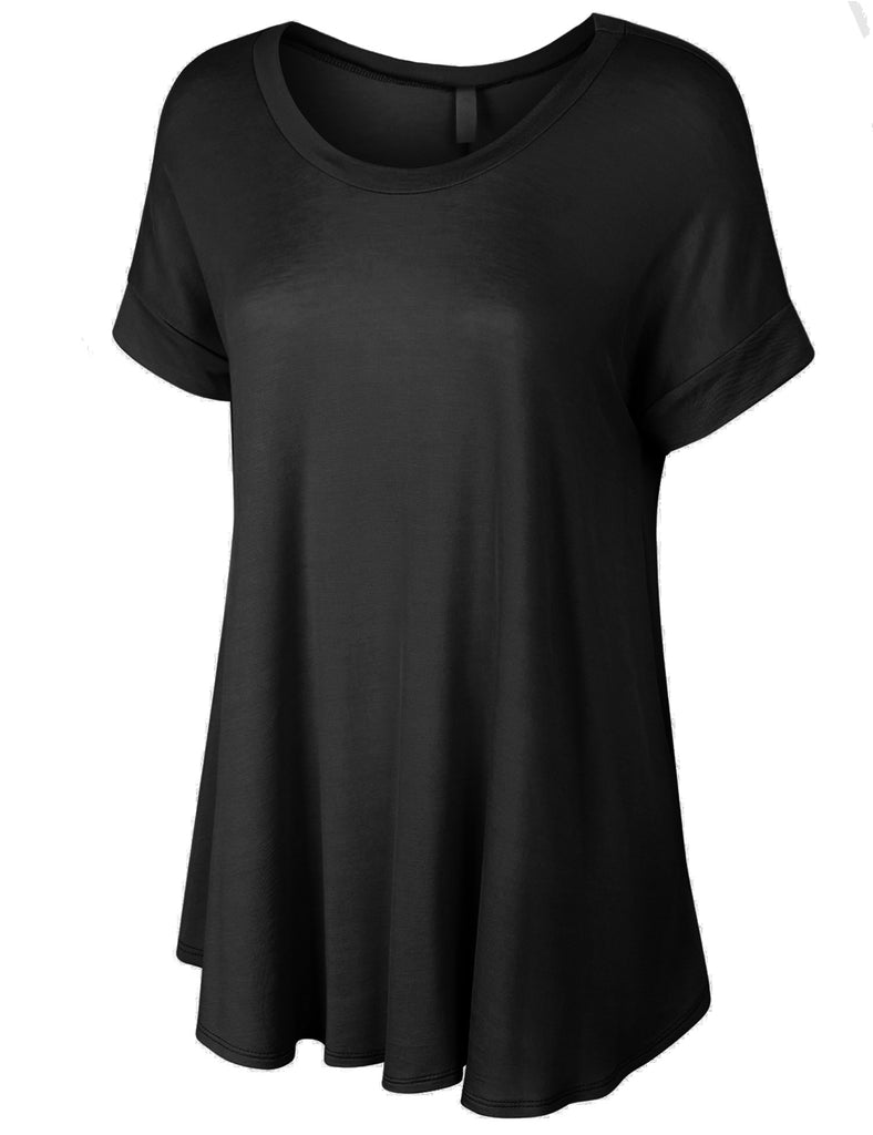 [Clearance] KOGMO Womens Boat Neck Short Sleeve Flowy Top T-shirts