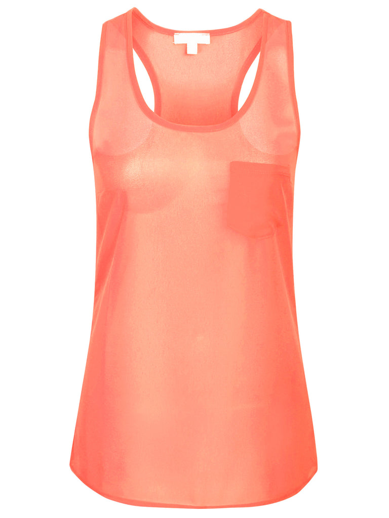 [Clearance] Womens  Sheer Chiffon Racerback Tank Top Shirts with Front Pocket