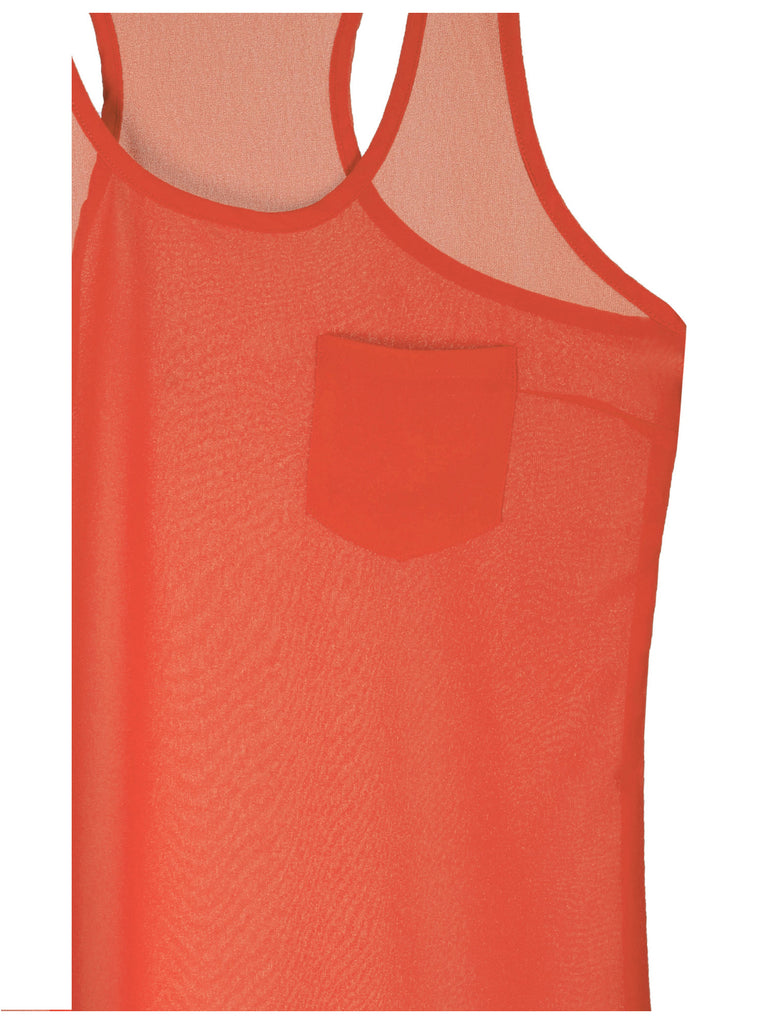 [Clearance] Womens  Sheer Chiffon Racerback Tank Top Shirts with Front Pocket