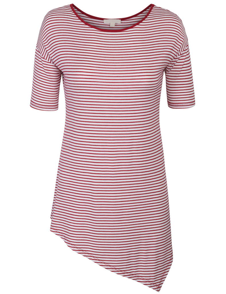 [Clearance] Womens Short Sleeve Striped Asymmetrical Hemline Tunic Top