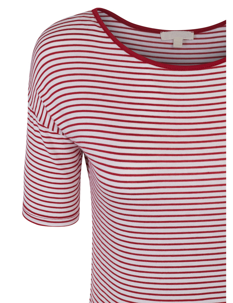 [Clearance] Womens Short Sleeve Striped Asymmetrical Hemline Tunic Top