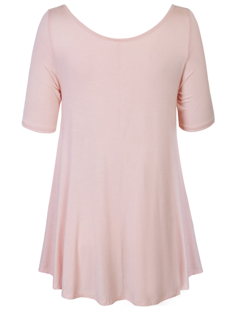 [Clearance] Womens Short Sleeve Scoop Neck Loose Fit Basic Knit Tunic Top