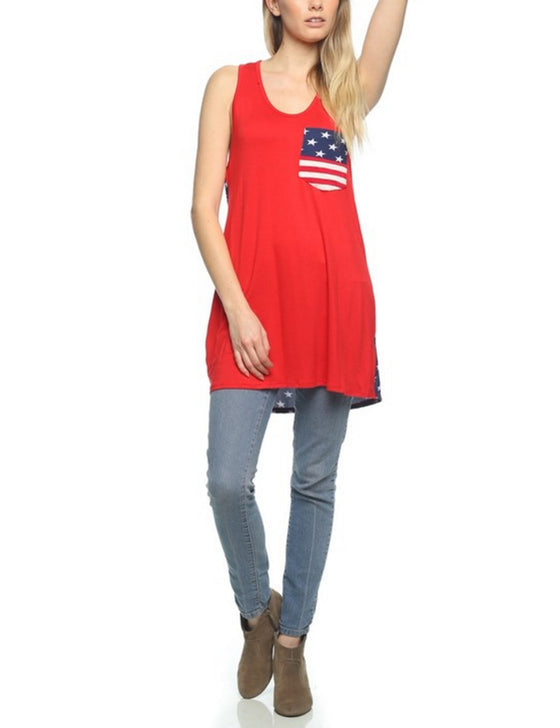 [Clearance] Womens American Flag Sleeveless Jersey Tank Tunic Top Made in USA