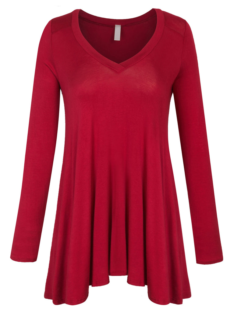 [Clearance] Womens Long Sleeve V Neck Flattering Comfortable Fit Tunic Top