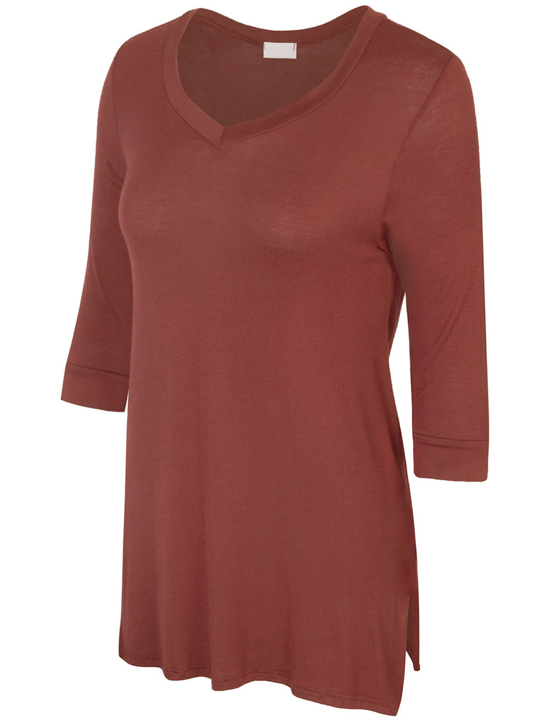 3/4 Sleeve V Neck Comfortable Fit Tunic Top