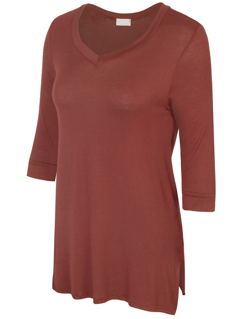 [Clearance] Womens 3/4 Sleeve V Neck Comfortable Fit Tunic Top