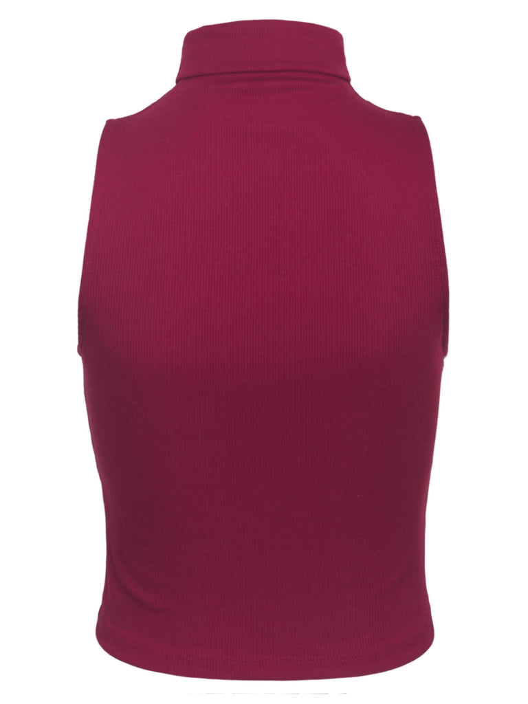 Women's Sleeveless Ribbed Turtleneck Crop Top Knit Made In USA KOGMO