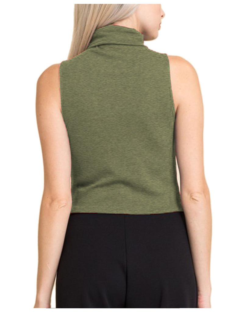 Women's Sleeveless Ribbed Turtleneck Crop Top Knit Made In USA
