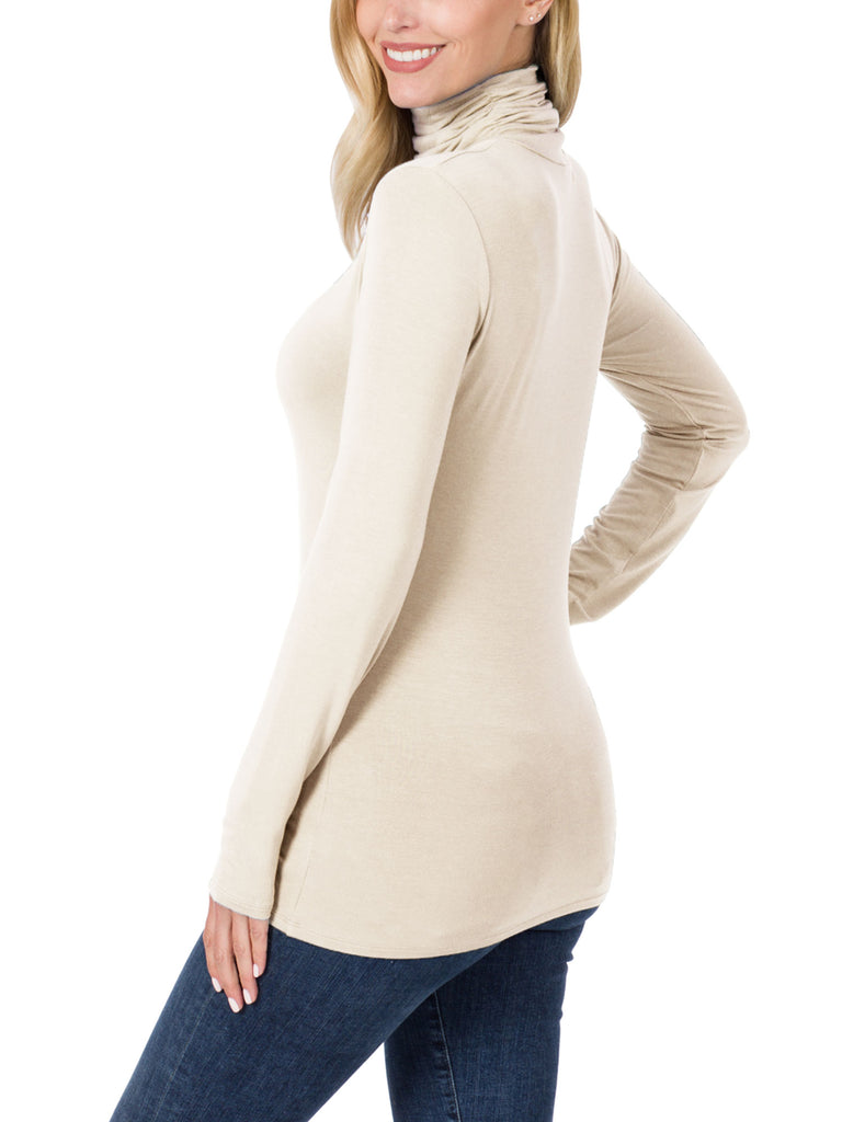 Womens Basic Long Sleeve Soft Stretch Rayon Turtle Mock Neck Top