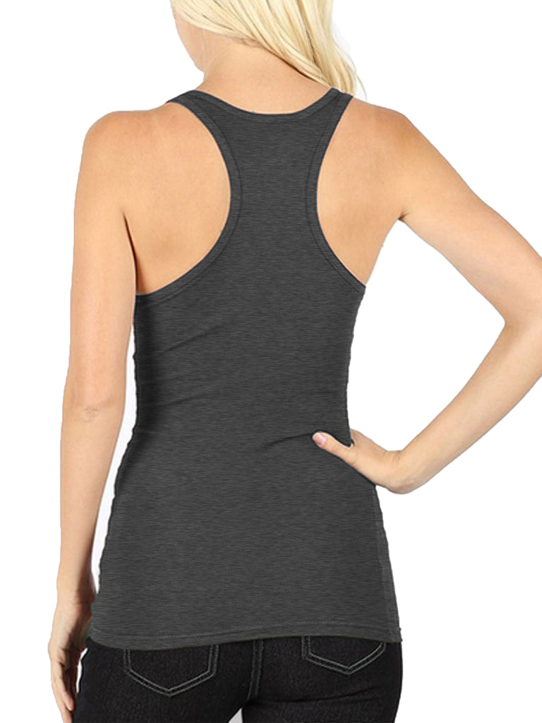 Lightweight Cotton Scooped Neckline Stretchy Racerback Ribbed Tank top for  Women (Charcoal, 3X) 