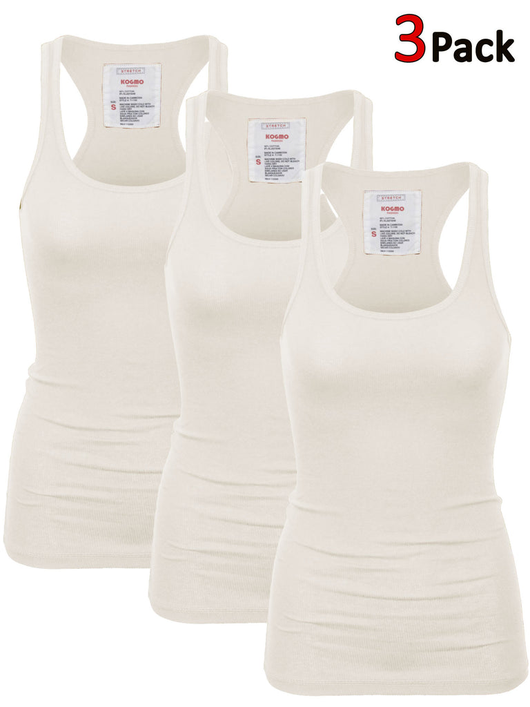 KOGMO Women's Basic Stretchy Cotton Ribbed Knit Racerback Tank Top (S-XL)