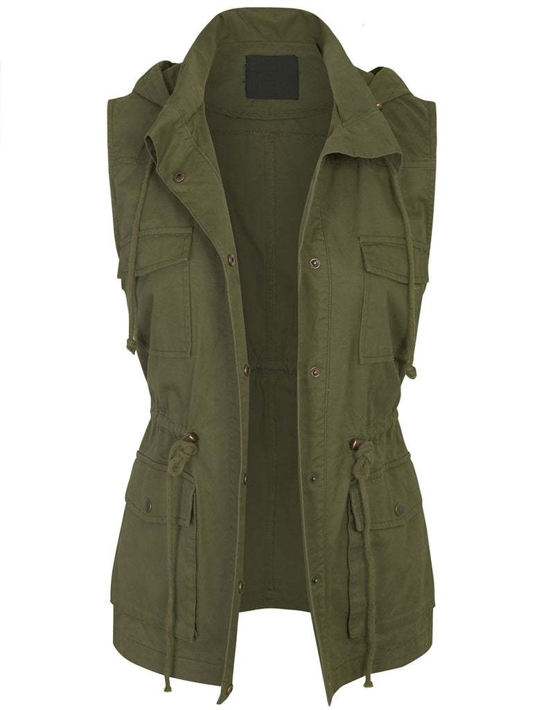 Fangasis Women Cargo Vest Full Zip Waistcoat Travel Jacket Ladies Utility  Waterproof Safari Military Green S 