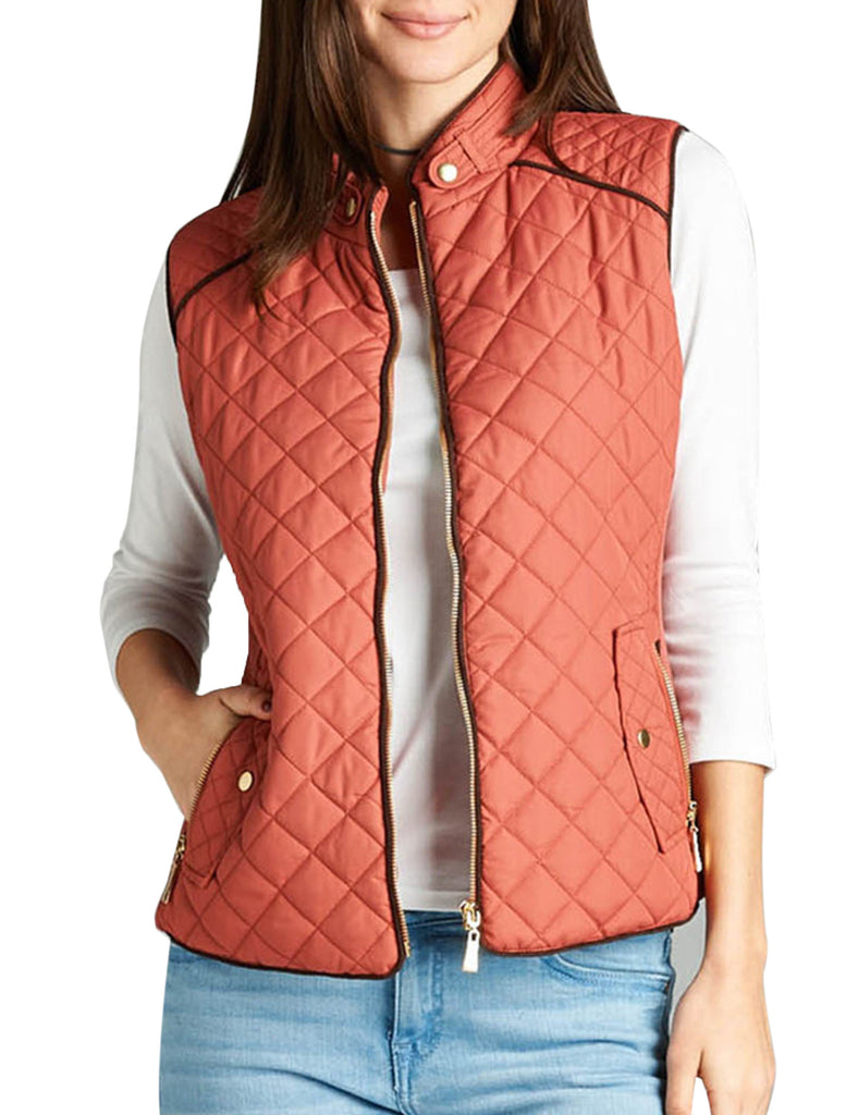 PIPED QUILTED VEST - Light khaki