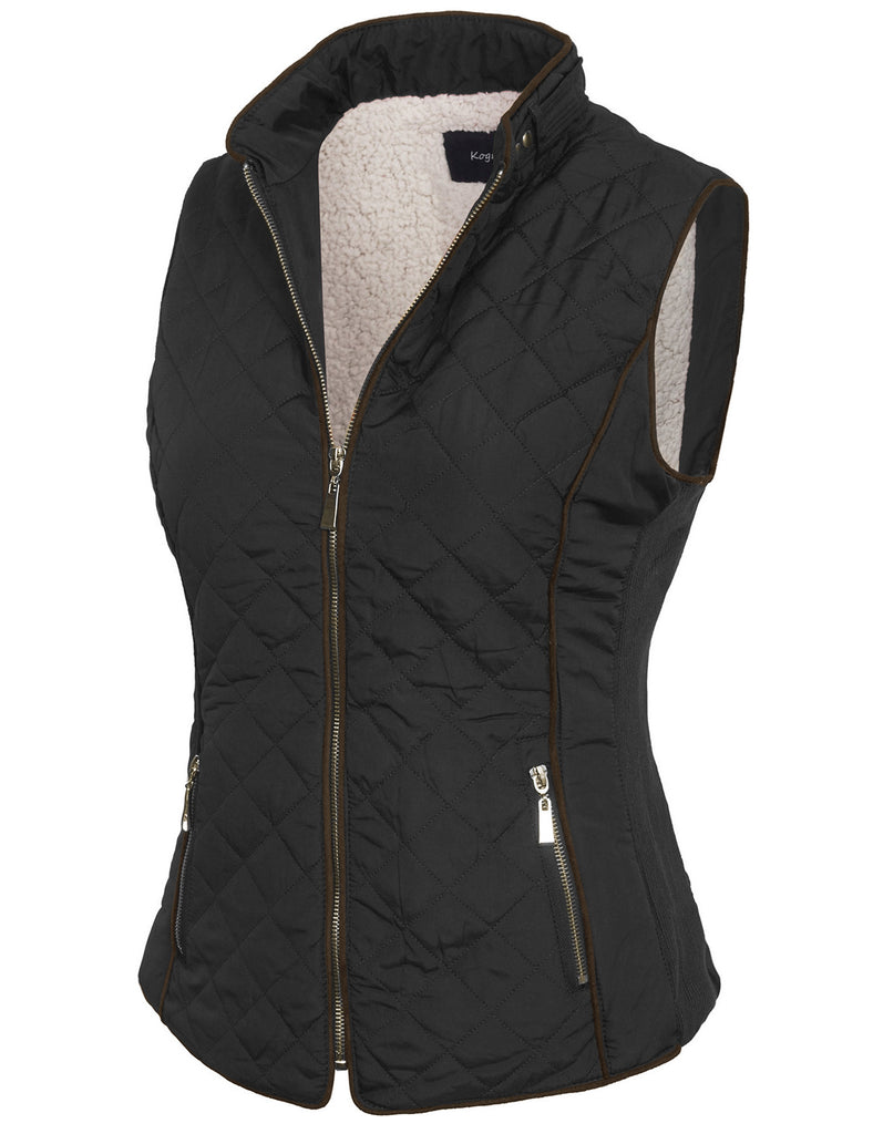 Womens Quilted Fully Lined Lightweight Zip Up Vest with Fur Lining