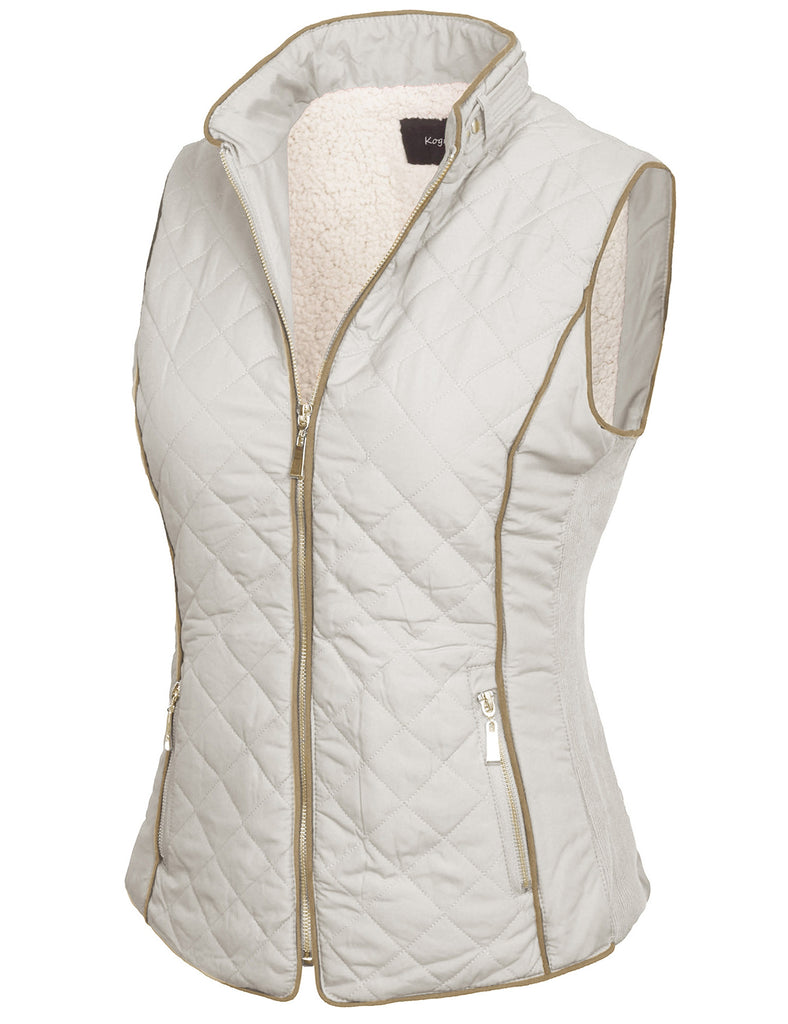 Womens Quilted Fully Lined Lightweight Zip Up Vest with Fur Lining