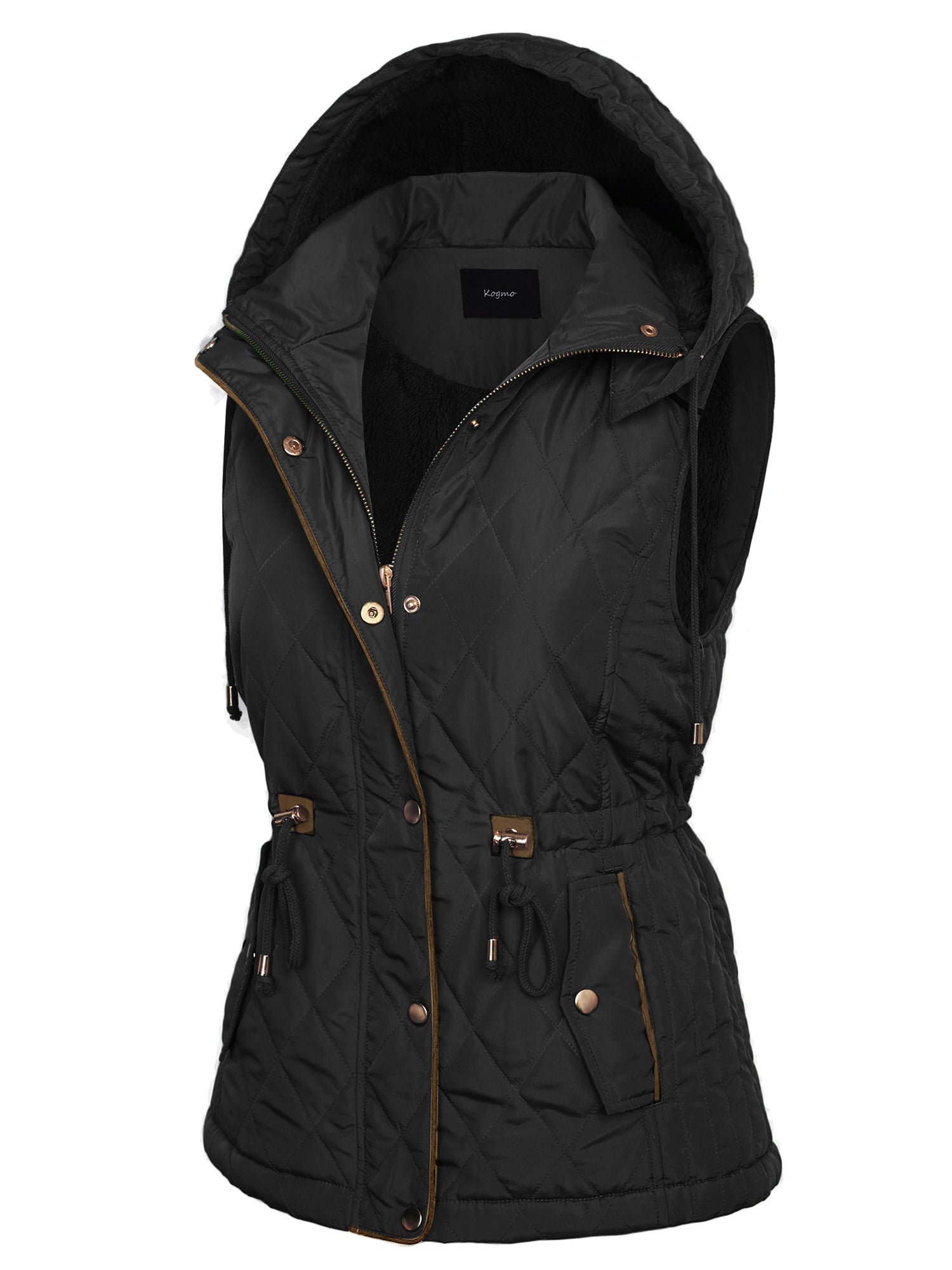 Womens Fur Lined Lightweight Zip Up Quilted Vest with Detachable Hood ...