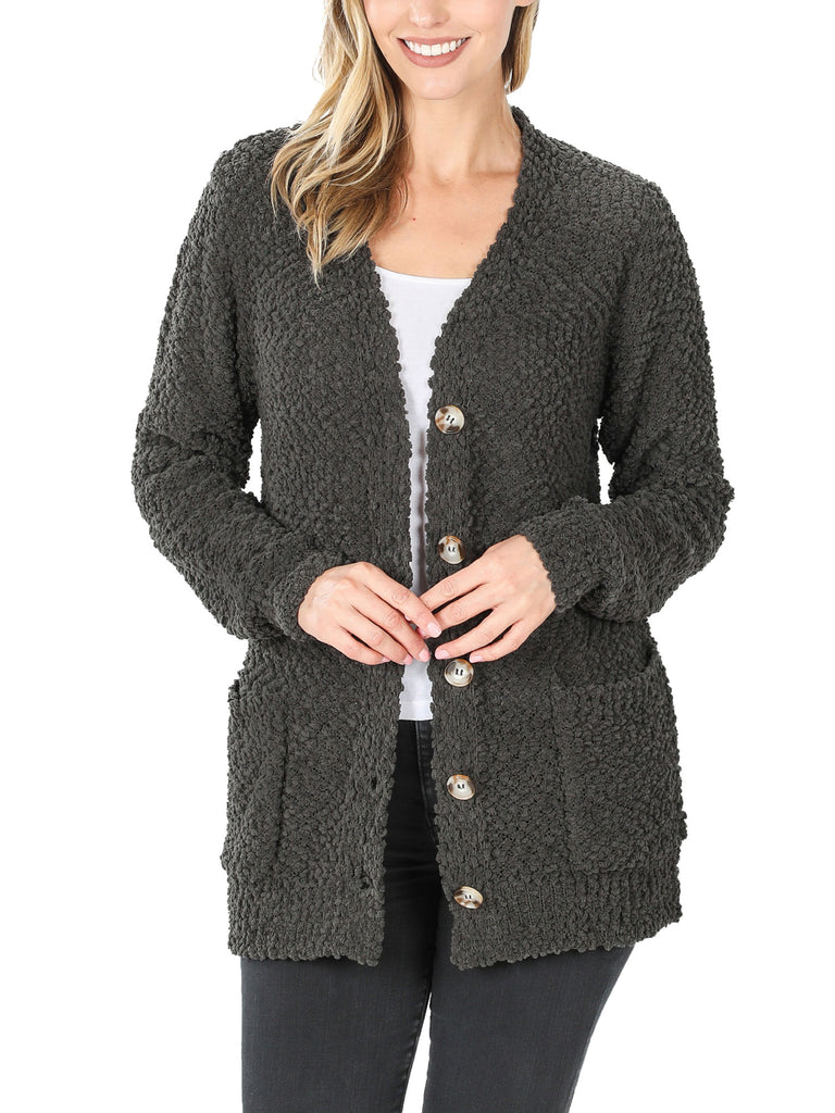 KOGMO Women's Popcorn Sweater Cardigans with Buttons and Pockets