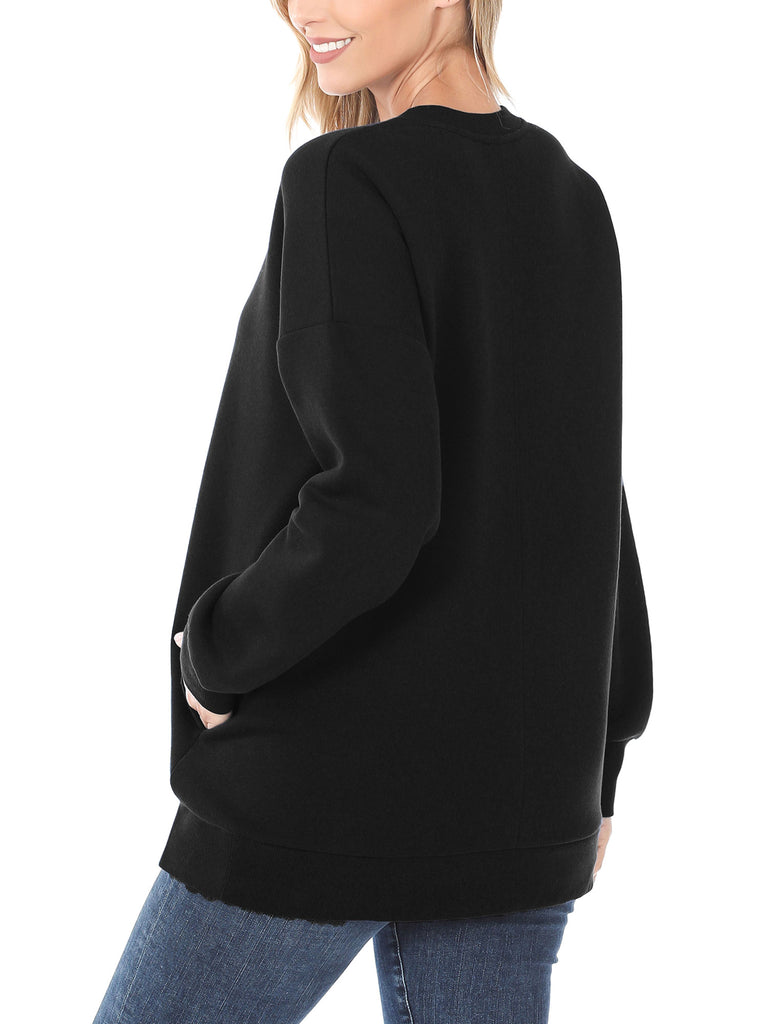 KOGMO Women's Round Neck Basic Long Sweater with Pockets