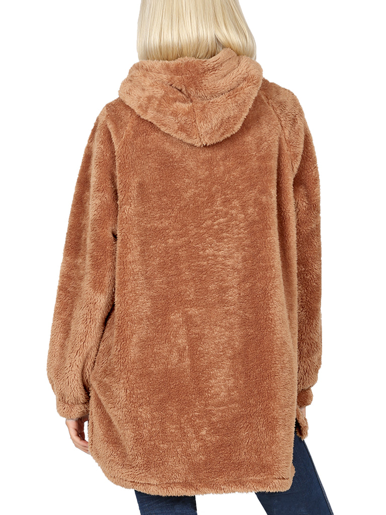 KOGMO Women's Soft Faux Fur Hoodie Sweater with Kangaroo Pockets